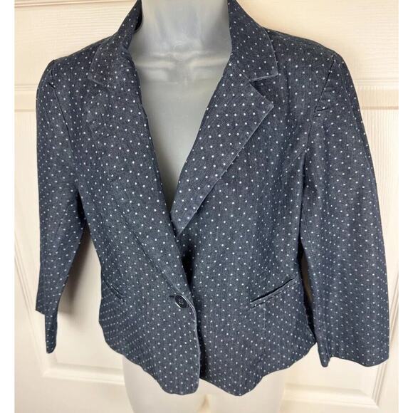 Cynthia Rowley Small Blue Polka Dot Denim Blazer, Sz: M, 48-0038 - Picture 14 of 14